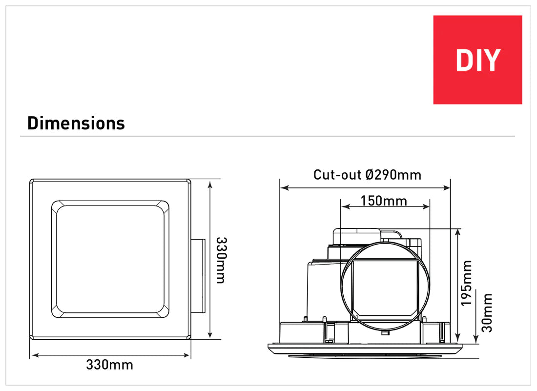 Mercator Novaline II Large Square Exhaust Fan - Mases LightingMercator