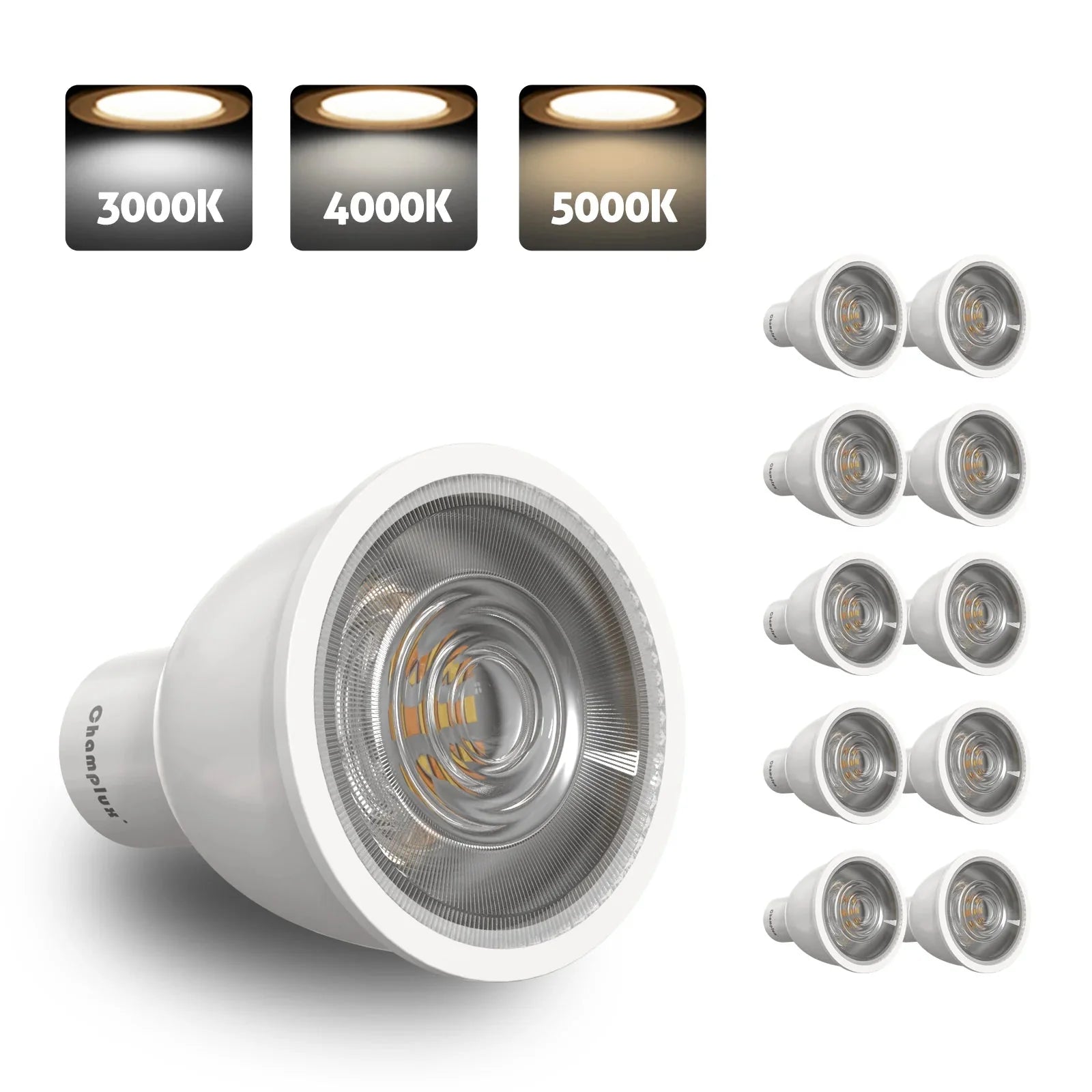 Pack of 10 - 6W = 50W LED Tri-Colour GU10 Globes - Mases Lighting3A