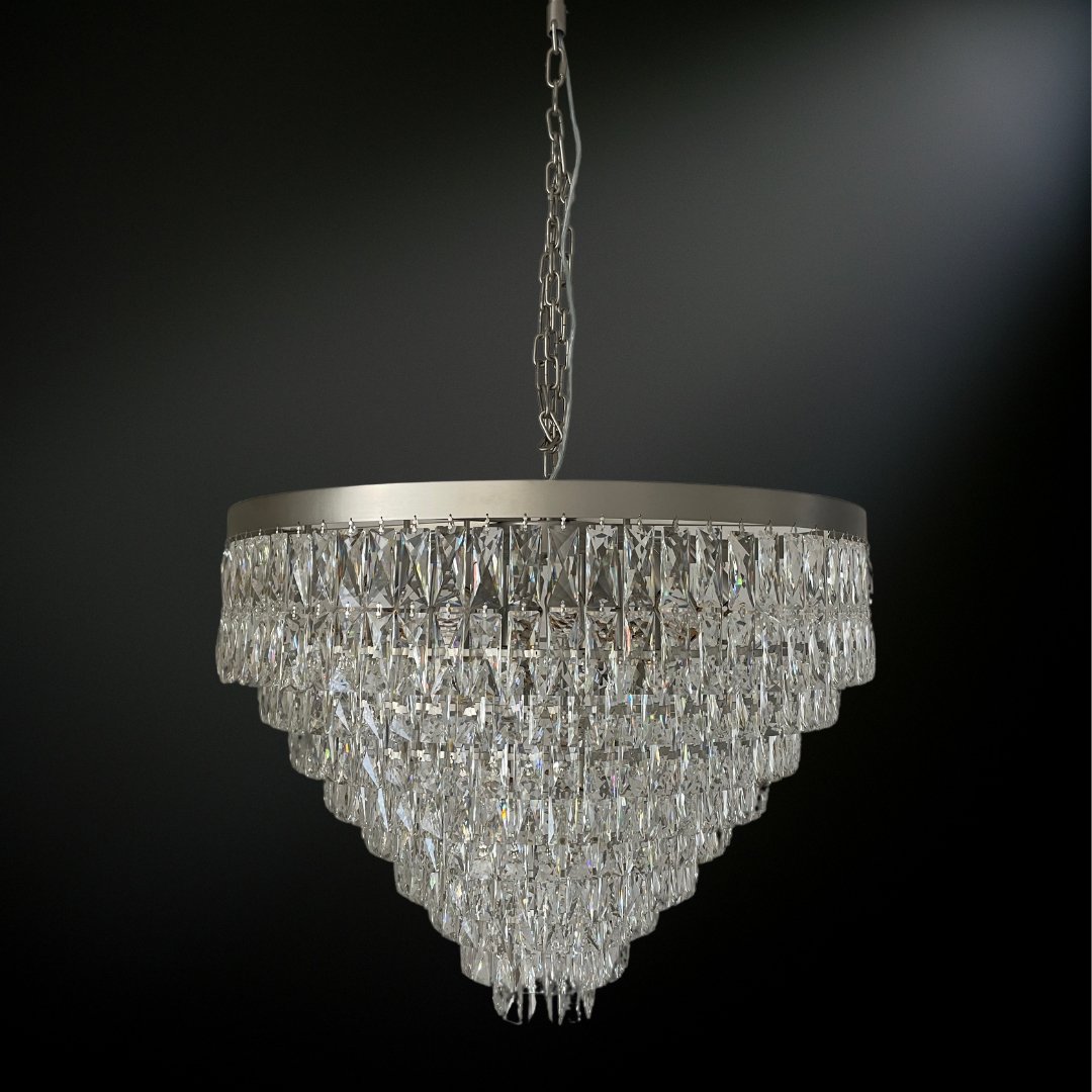 Palazzo Premium Crystal Chandelier with Brushed Chrome Edging - Mases LightingLighting Creations
