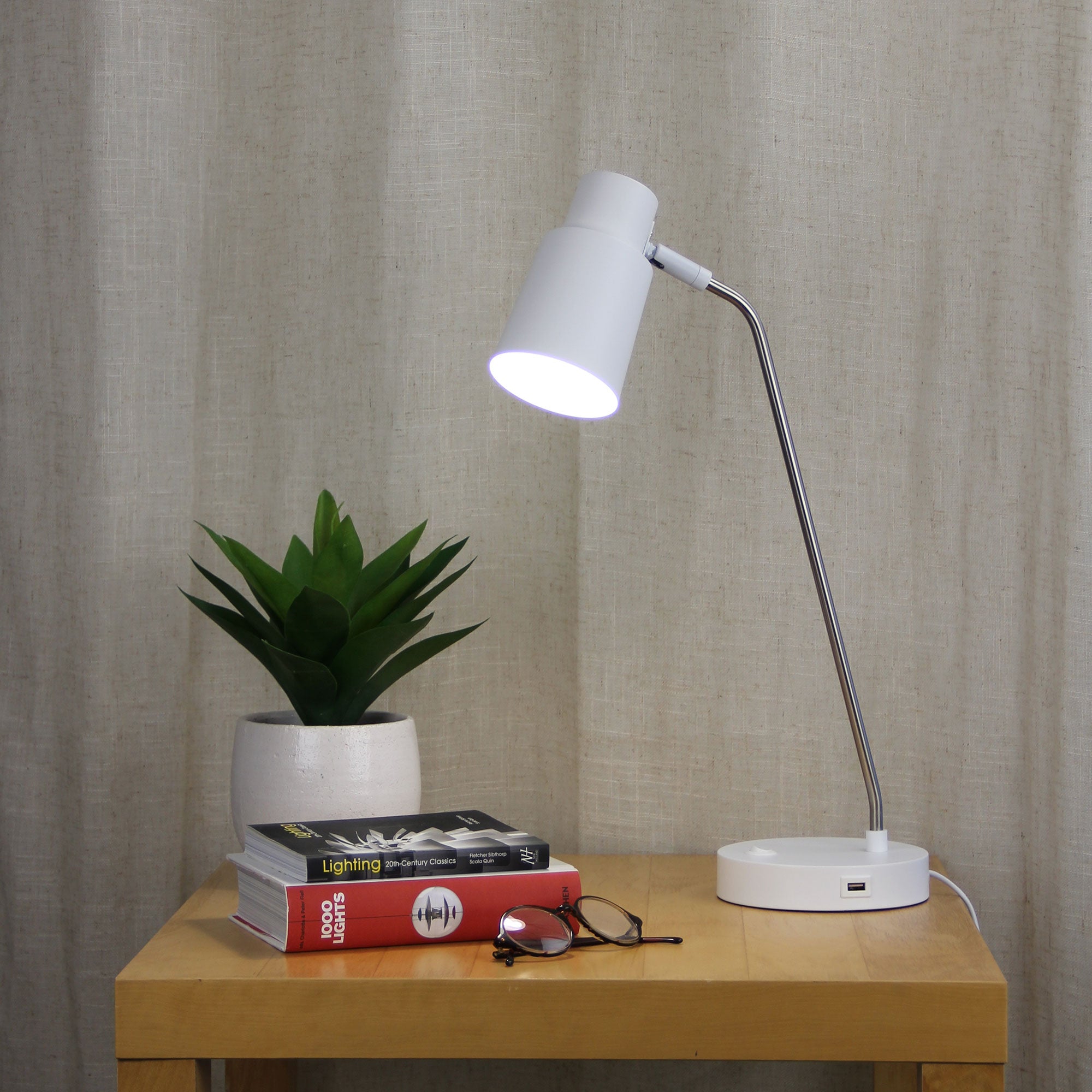 Rik Desk Lamp With USB White and Brushed Chrome - Mases LightingOriel Lighting