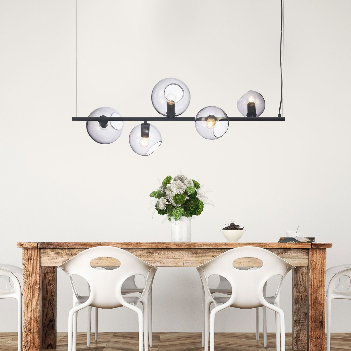 Sinus 5 Light Pendant Black & Smoked Glass - SL64413/5BK - Mases LightingOriel Lighting