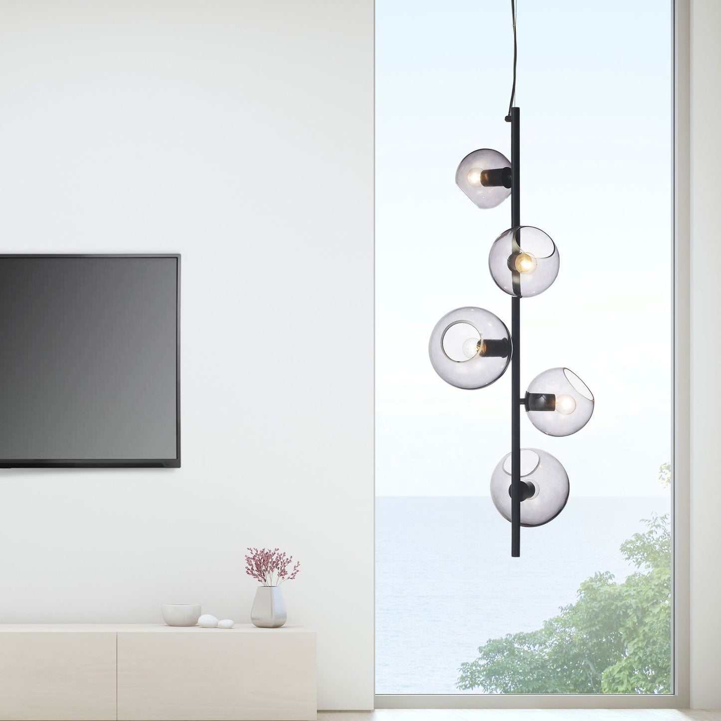 Sinus 5 Light Pendant Black & Smoked Glass - SL64413/5BK - Mases LightingOriel Lighting
