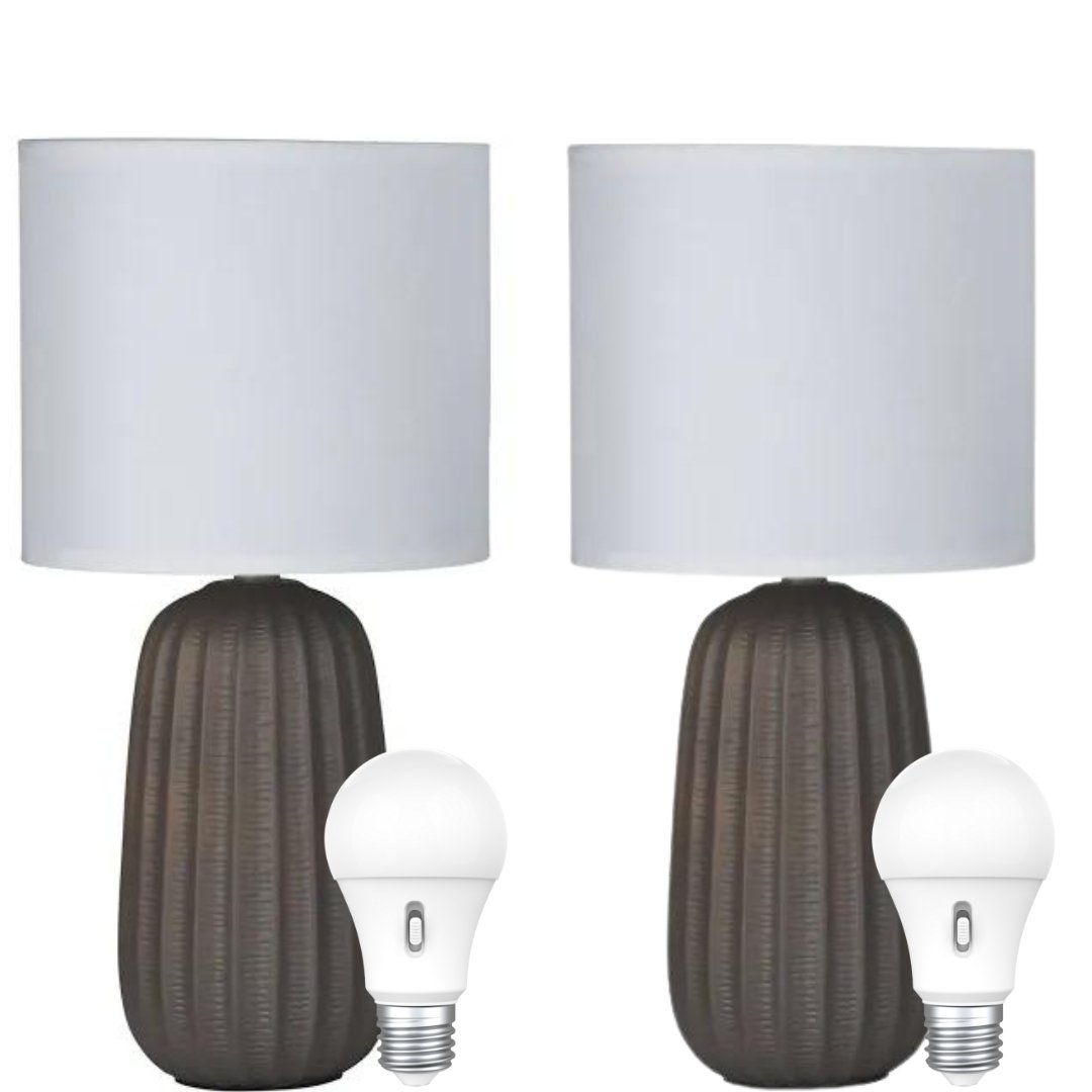 Taupe Complete Table Lamp with LED Tri Colour bulb option - Mases LightingOriel Lighting
