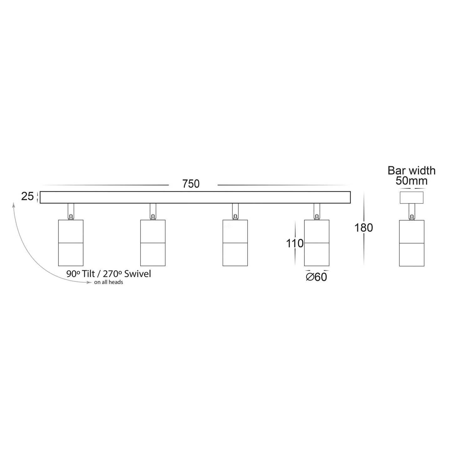 Tivah LED Ceiling Bar Light CCT 4Lt in BLK/WHT/TTM Havit Lighting - HV4001T-4 - Mases LightingHavit Lighting