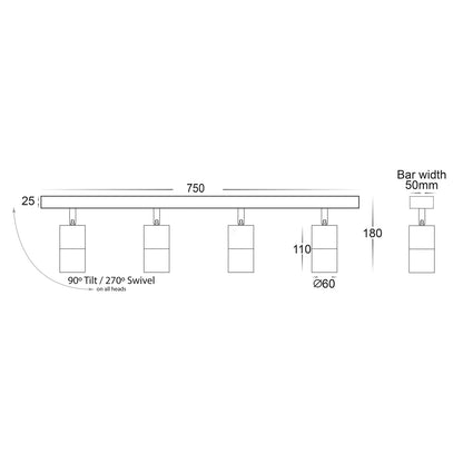 Tivah LED Ceiling Bar Light CCT 4Lt in BLK/WHT/TTM Havit Lighting - HV4001T-4 - Mases LightingHavit Lighting