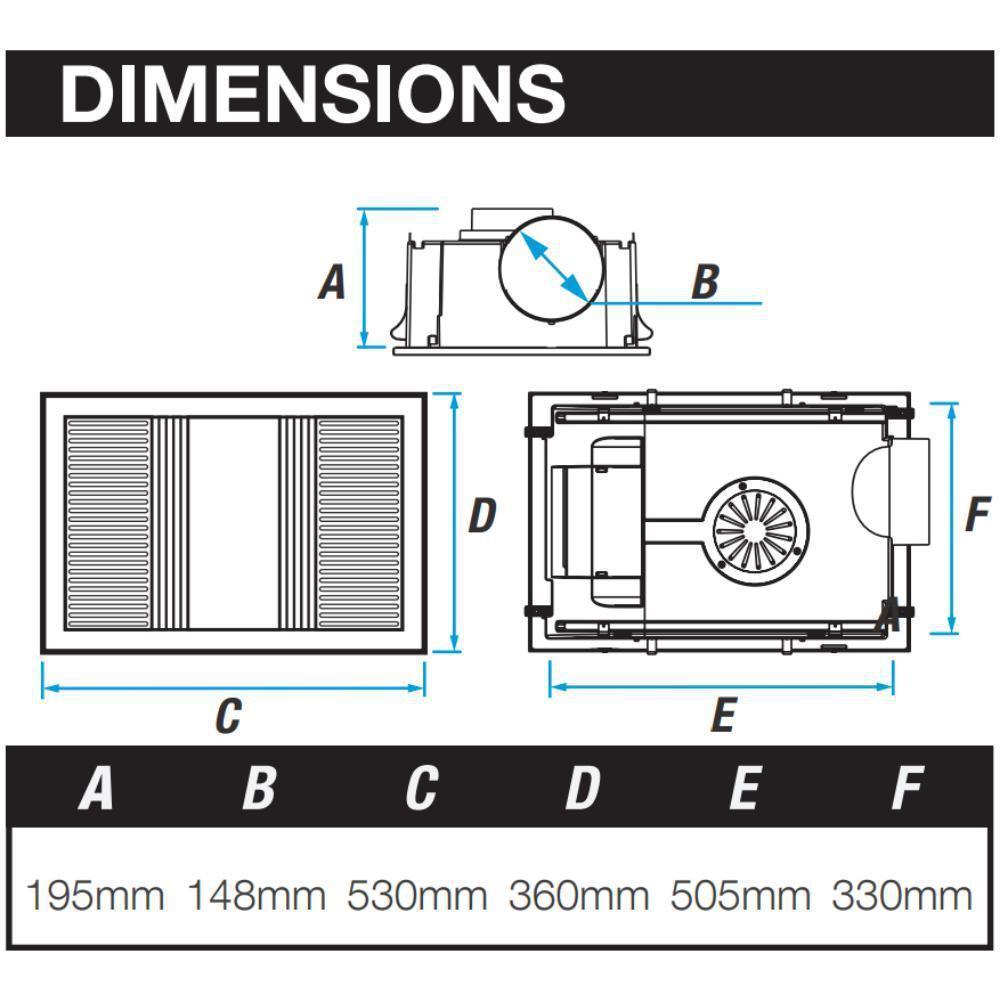 Ventair AIRBUS-3-IN-1 - 3-in-1 High Performance Bathroom Heater 18W LED Light and Exhaust Fan Unit - Mases LightingVentair