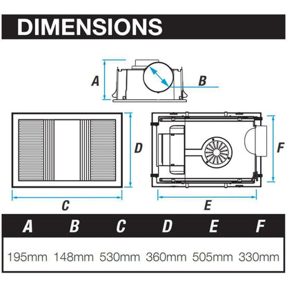 Ventair AIRBUS-3-IN-1 - 3-in-1 High Performance Bathroom Heater 18W LED Light and Exhaust Fan Unit - Mases LightingVentair