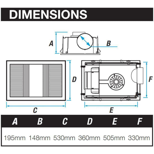 Ventair AIRBUS-3-IN-1 - 3-in-1 High Performance Bathroom Heater 18W LED Light and Exhaust Fan Unit - Mases LightingVentair