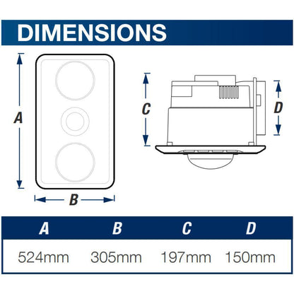 Ventair BROOK-2 - 3-In-1 Bathroom Unit Heat Light & Exhaust - Mases LightingVentair