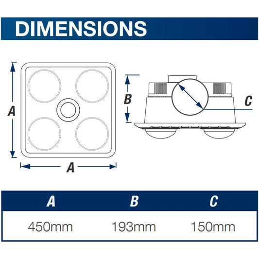 Ventair BROOK-4 - 3-In-1 Bathroom Unit Heat Light & Exhaust - Mases LightingVentair
