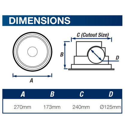 Ventair OLSON-200-LIGHT - 200mm Universal Side Ducted Ceiling Exhaust Fan With 10W LED Light - Mases LightingVentair