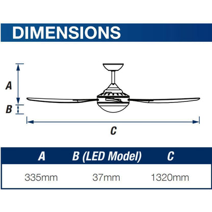 Ventair ROYALE-II - 4 Blade 1320mm 52" AC Ceiling Fan With 18W LED Light - Mases LightingVentair