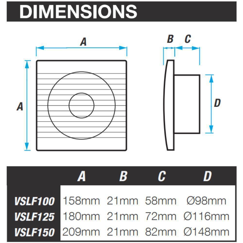 Ventair SLIMLINE-100/125/150 - Slimline 100/125/150mm Wall/Ceiling Exhaust Fan - Mases LightingVentair