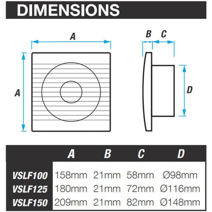 Ventair SLIMLINE-100/125/150 - Slimline 100/125/150mm Wall/Ceiling Exhaust Fan - Mases LightingVentair