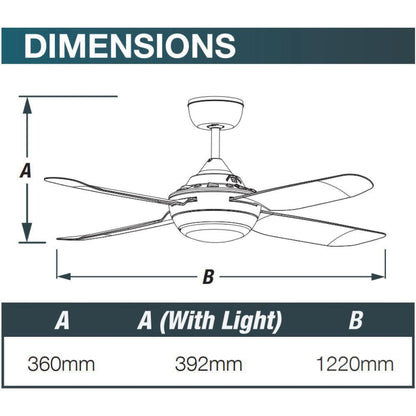 Ventair SPINIKA-52-LIGHT - 4 Blade 1300mm 52" AC Ceiling Fan With 20W Colour Changeable LED Light - Mases LightingVentair