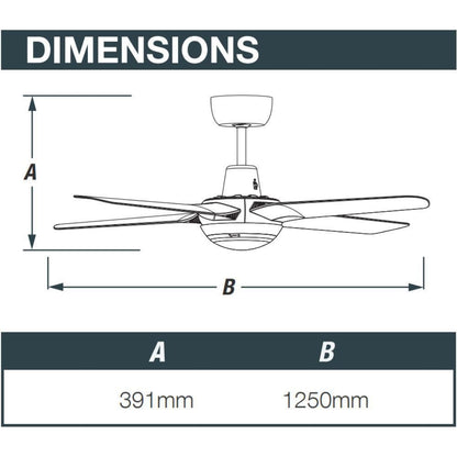 Ventair SPYDA-50-LIGHT - 4 Blade 1250mm 50" Fully Moulded PC AC Ceiling Fan With 20W LED Light - Mases LightingVentair