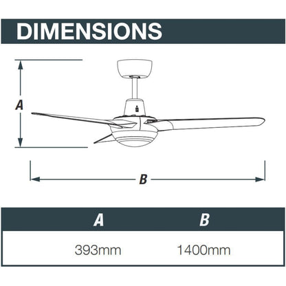 Ventair SPYDA-56-LIGHT - 3 Blade 1400mm 56" Fully Moulded PC AC Ceiling Fan With 20W LED Light - Mases LightingVentair