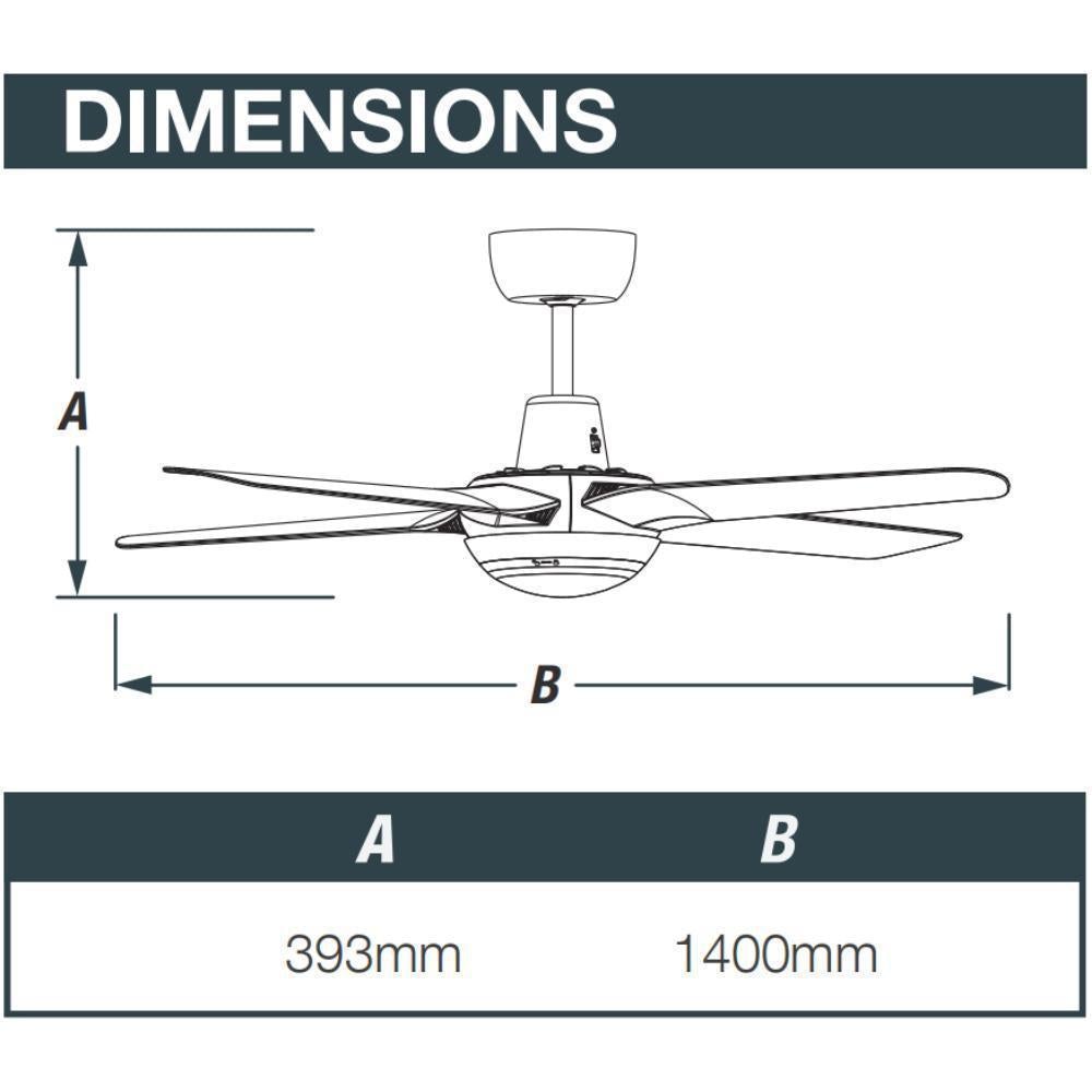 Ventair SPYDA-56-LIGHT - 4 Blade 1400mm 56" Fully Moulded PC AC Ceiling Fan With 20W LED Light - Mases LightingVentair