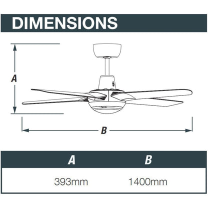 Ventair SPYDA-56-LIGHT - 4 Blade 1400mm 56" Fully Moulded PC AC Ceiling Fan With 20W LED Light - Mases LightingVentair