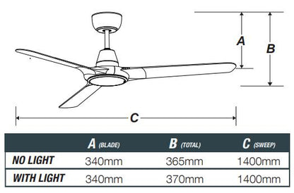 Ventair SPYDA-EC - 3 Blade 56" 1400mm EC Ceiling Fan with Switchable CCT LED Light - Mases LightingVentair