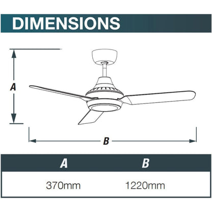 Ventair STANZA-48-LED-LIGHT - 3 Blade 1220mm 48" AC Ceiling Fan With 20W LED Light 4200K - Mases LightingVentair