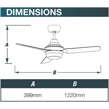 Ventair STANZA-56-LIGHT - 3 Blade 1400mm 56" AC Ceiling Fan With Light - Mases LightingVentair