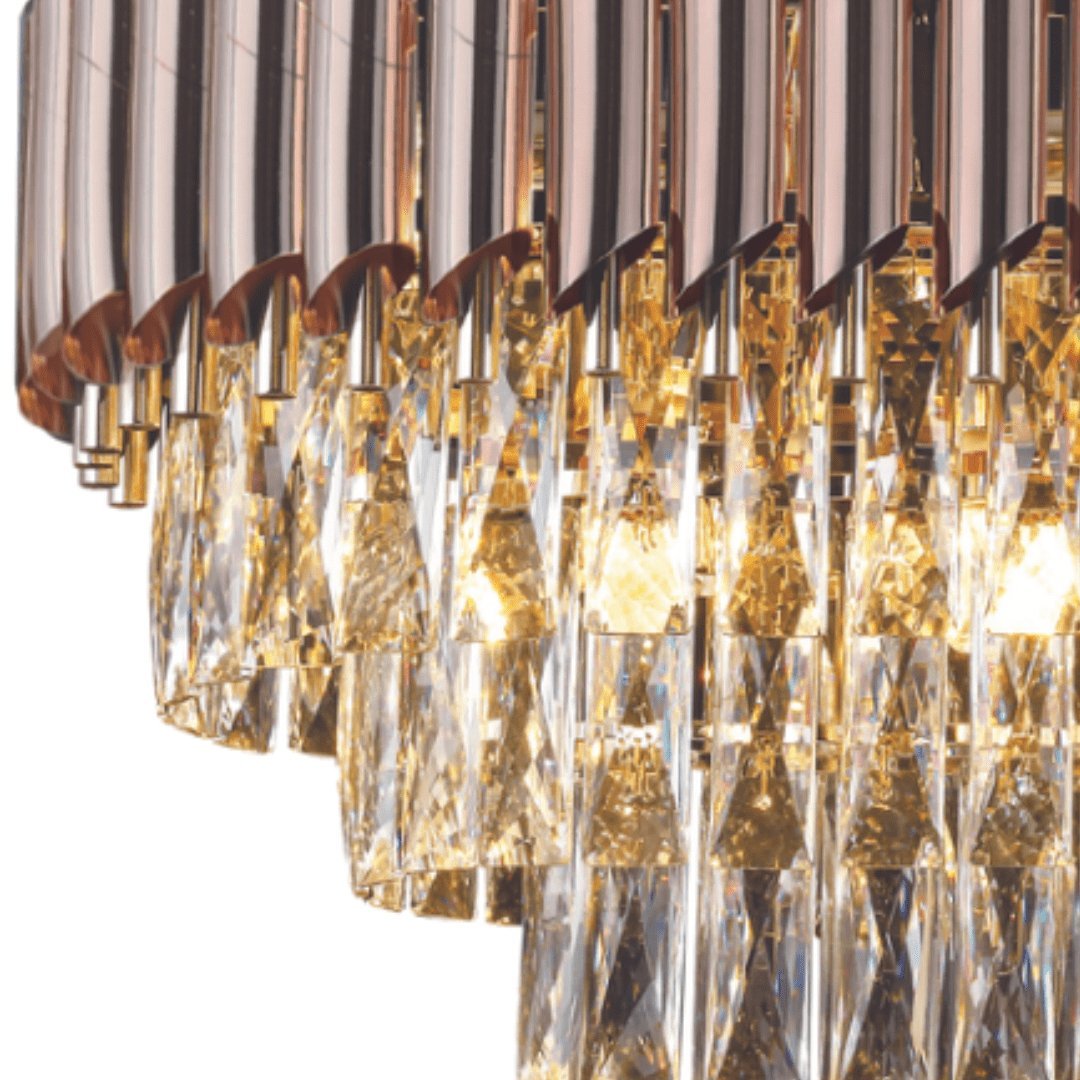 WINDSOR Premium Crystal Chandelier with Rose Gold Edging - Mases LightingLighting Creations