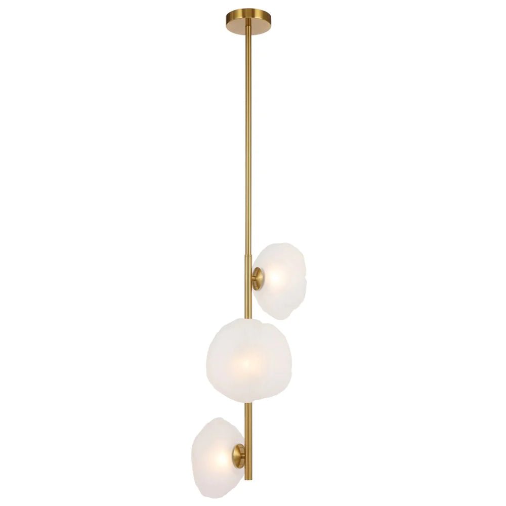 Zecca 3Lt Pendant Light Vertical in Antique Gold & Frosted Glass