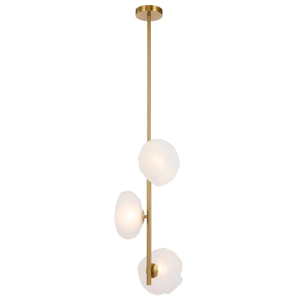 Zecca 3Lt Pendant Light Vertical in Antique Gold & Frosted Glass