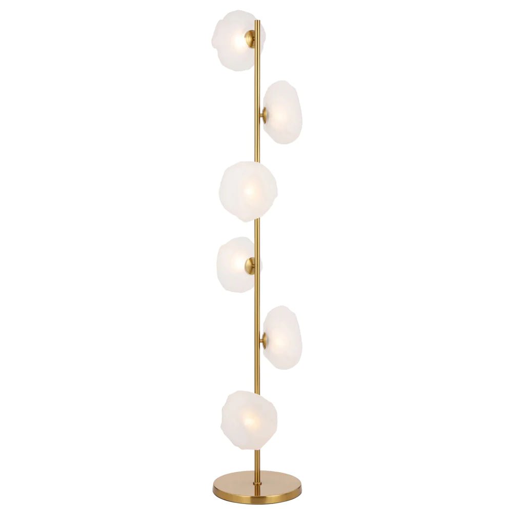 Zecca 6Lt Floor Lamp in Antique Gold & Frost - Mases LightingTelbix